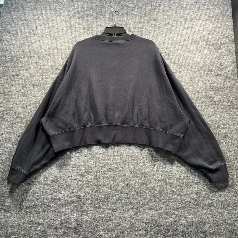 Nike Womens Cropped Oversized Fleece Crewneck Sweatshirt Faded Black Medium